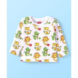 Babyhug Cotton Knit Full Sleeves Animal Printed Night Suit - White