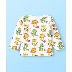 Babyhug Cotton Knit Full Sleeves Animal Printed Night Suit - White