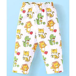 Babyhug Cotton Knit Full Sleeves Animal Printed Night Suit - White
