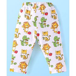 Babyhug Cotton Knit Full Sleeves Animal Printed Night Suit - White