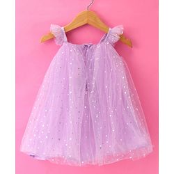 Babyhug Woven Frill Sleeves Foil Printed A  Line Party Frock with Bow Applique - Lilac