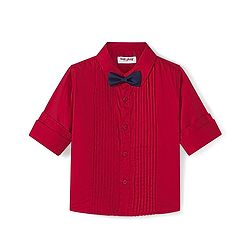 Babyhug Woven Full Sleeves Solid Colour Party Shirt With Bow & Pintuck Detailing - Red