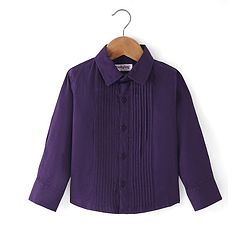 Babyhug Cotton Woven Full Sleeves Party Shirt Solid Colour with Pintuck Design & Bow - Purple