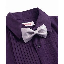 Babyhug Cotton Woven Full Sleeves Party Shirt Solid Colour with Pintuck Design & Bow - Purple