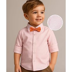 Babyhug Woven Full Sleeves Party Shirt with Bow & Polka Dots Print - Peach