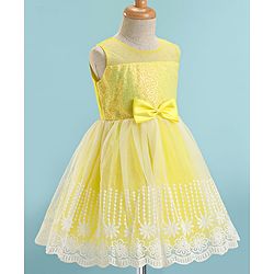 Babyhug Woven Full Puffed Sleeves Fit & Flare Floral Embroidered Frock with Shrug - Lemon Yellow