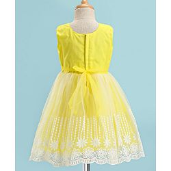 Babyhug Woven Full Puffed Sleeves Fit & Flare Floral Embroidered Frock with Shrug - Lemon Yellow