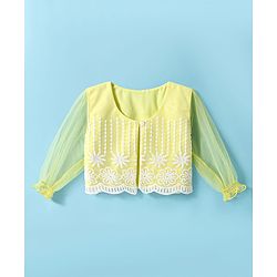 Babyhug Woven Full Puffed Sleeves Fit & Flare Floral Embroidered Frock with Shrug - Lemon Yellow