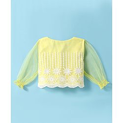 Babyhug Woven Full Puffed Sleeves Fit & Flare Floral Embroidered Frock with Shrug - Lemon Yellow