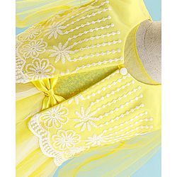Babyhug Woven Full Puffed Sleeves Fit & Flare Floral Embroidered Frock with Shrug - Lemon Yellow