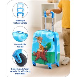 Babyhug Kid's Small 1 Day Trip Trolley Bag Tiger Print Blue -18 Inches| Shock Resistant| Telescopic Handle| Water Resistant| Easy Zipper Closure| Durable Swivel Wheels