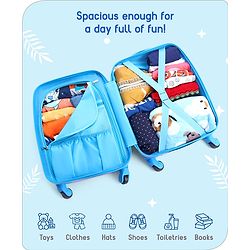Babyhug Kid's Small 1 Day Trip Trolley Bag Tiger Print Blue -18 Inches| Shock Resistant| Telescopic Handle| Water Resistant| Easy Zipper Closure| Durable Swivel Wheels