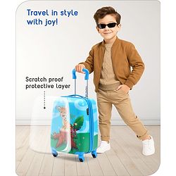 Babyhug Kid's Small 1 Day Trip Trolley Bag Tiger Print Blue -18 Inches| Shock Resistant| Telescopic Handle| Water Resistant| Easy Zipper Closure| Durable Swivel Wheels