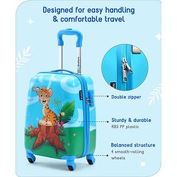 Babyhug Kid's Small 1 Day Trip Trolley Bag Tiger Print Blue -18 Inches| Shock Resistant| Telescopic Handle| Water Resistant| Easy Zipper Closure| Durable Swivel Wheels