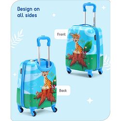 Babyhug Kid's Small 1 Day Trip Trolley Bag Tiger Print Blue -18 Inches| Shock Resistant| Telescopic Handle| Water Resistant| Easy Zipper Closure| Durable Swivel Wheels