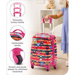 Babyhug Kid's Small 1 Day Trip Trolley Bag Tiger Print Blue -18 Inches| Shock Resistant| Telescopic Handle| Water Resistant| Easy Zipper Closure| Durable Swivel Wheels