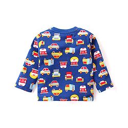 Babyhug Cotton Knit Full Sleeves Night Suit with Vehicle Print - Navy Blue