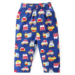 Babyhug Cotton Knit Full Sleeves Night Suit with Vehicle Print - Navy Blue