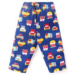 Babyhug Cotton Knit Full Sleeves Night Suit with Vehicle Print - Navy Blue