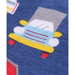 Babyhug Cotton Knit Full Sleeves Night Suit with Vehicle Print - Navy Blue