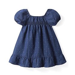 Babyhug Cotton Woven Half Puffed Sleeves Frock with Polka Dots Print - Navy Blue
