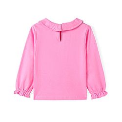 Babyhug Woven Full Sleeves Solid Colour Top with Floral Embroidered Denim Peter Pan Collared Frock   - Pink & Blue