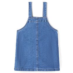 Babyhug Woven Full Sleeves Solid Colour Top with Floral Embroidered Denim Peter Pan Collared Frock   - Pink & Blue