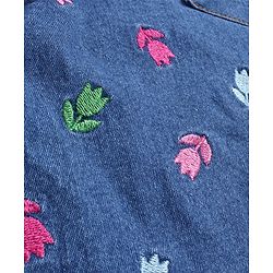 Babyhug Woven Full Sleeves Solid Colour Top with Floral Embroidered Denim Peter Pan Collared Frock   - Pink & Blue