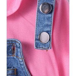 Babyhug Woven Full Sleeves Solid Colour Top with Floral Embroidered Denim Peter Pan Collared Frock   - Pink & Blue