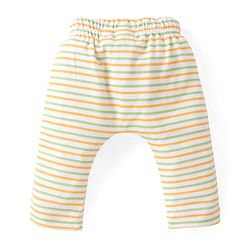 Babyhug Cotton Knit Full Sleeves Front Open Night Suit With Stripes & Planet Print - Light Blue