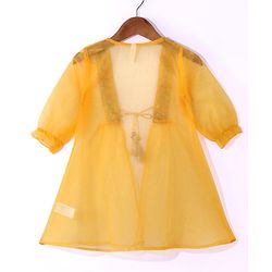 Babyhug Woven Sequinned Floral Embroidered Frock with Three Fourth Sleeves Net Jacket -Yellow