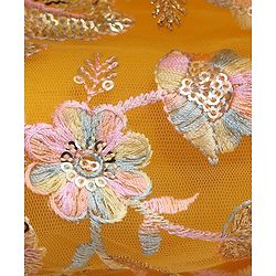 Babyhug Woven Sequinned Floral Embroidered Frock with Three Fourth Sleeves Net Jacket -Yellow