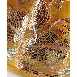 Babyhug Woven Sequinned Floral Embroidered Frock with Three Fourth Sleeves Net Jacket -Yellow