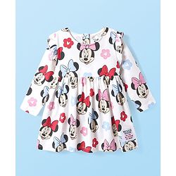 Babyhug Disney Single Jersey Knit Full Sleeves Frock With Minnie Mouse Graphics Bloomer & Headband - White