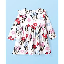 Babyhug Disney Single Jersey Knit Full Sleeves Frock With Minnie Mouse Graphics Bloomer & Headband - White