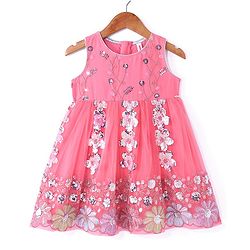 Babyhug Woven Sleeveless Sequined Embroidered Ethnic Dress - Pink
