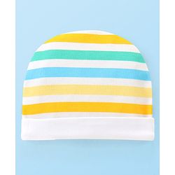 Babyhug 100% Cotton Knit Striped Cap With Lion Print - Multicolor