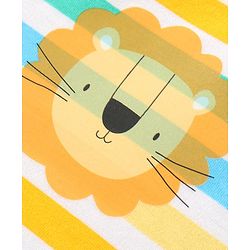 Babyhug 100% Cotton Knit Striped Cap With Lion Print - Multicolor