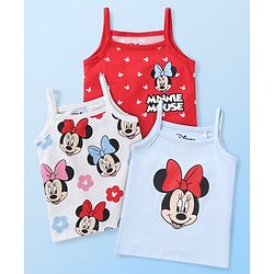 Babyhug Disney Interlock Knit Sleeveless Slips with Minnie Mouse Graphics Pack of 3 - White & Red