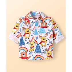 Babyhug Single Jersey Knit Full Sleeves Animal Printed Shirt & Trouser Set with Suspender - Blue