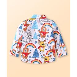Babyhug Single Jersey Knit Full Sleeves Animal Printed Shirt & Trouser Set with Suspender - Blue