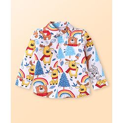 Babyhug Single Jersey Knit Full Sleeves Animal Printed Shirt & Trouser Set with Suspender - Blue