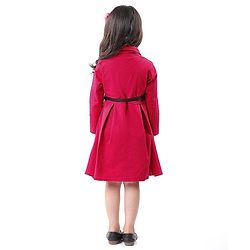 Babyhug Cotton Woven Full Sleeves Front Open Collared Solid Shirt Dress - Red