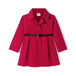 Babyhug Cotton Woven Full Sleeves Front Open Collared Solid Shirt Dress - Red