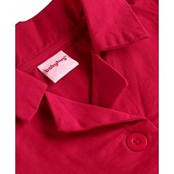 Babyhug Cotton Woven Full Sleeves Front Open Collared Solid Shirt Dress - Red