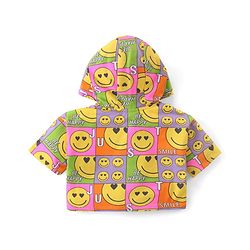 Babyhug Terry Knit Half Sleeves Smiley Printed Hooded T-Shirt & Shorts Set with Front Zipper  - Pink& Yellow