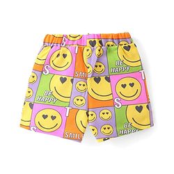 Babyhug Terry Knit Half Sleeves Smiley Printed Hooded T-Shirt & Shorts Set with Front Zipper  - Pink& Yellow