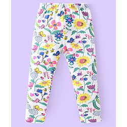 Babyhug Cotton Knit Frill Sleeves Schiffli Top & Floral Printed Leggings Set - Yellow
