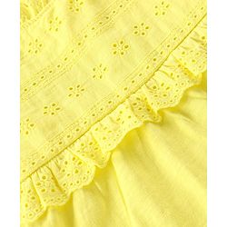 Babyhug Cotton Knit Frill Sleeves Schiffli Top & Floral Printed Leggings Set - Yellow
