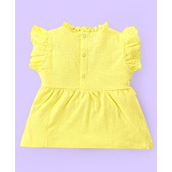 Babyhug Cotton Knit Frill Sleeves Schiffli Top & Floral Printed Leggings Set - Yellow